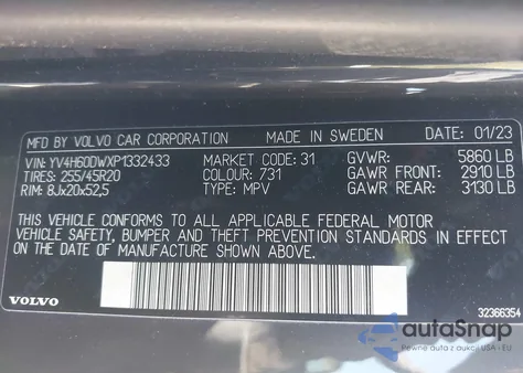 2023 Volvo Xc60 Recharge Plug-In Hybrid T8 Plus Dark Theme из США, поврежденный, VIN YV4H60DWXP1332433